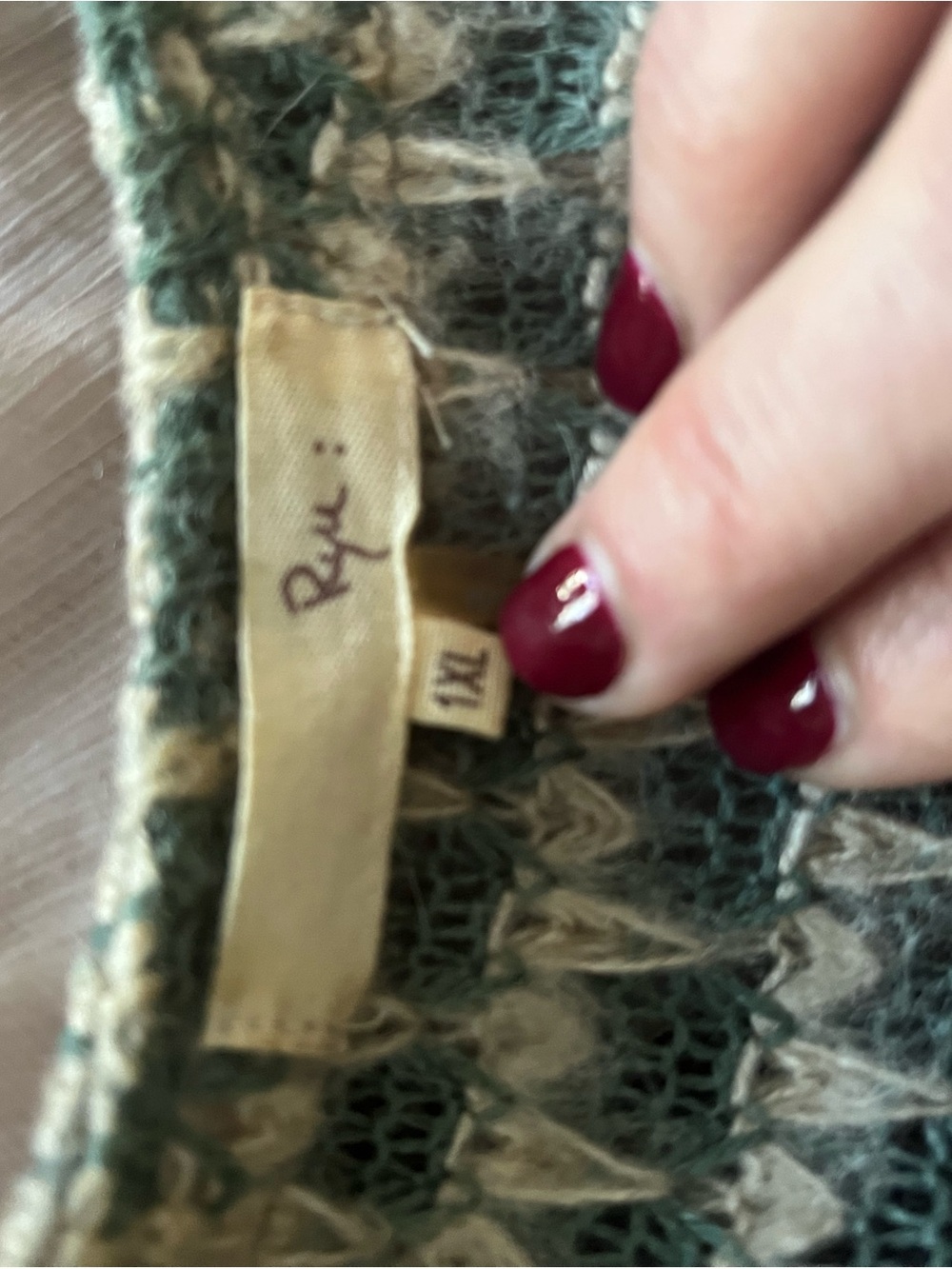 Ryu Open-Knit Cardigan Coat | Sage & Ivory | Blush Organza | 1X - Picture 8 of 9